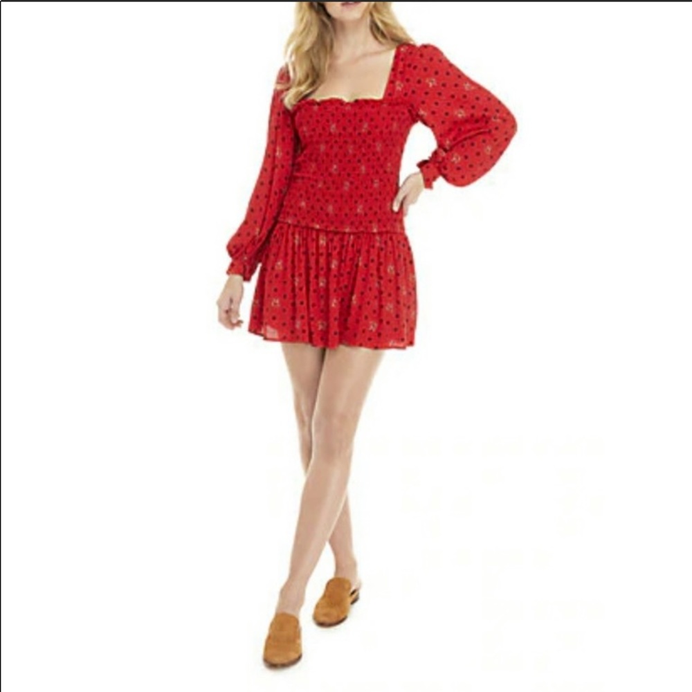 Free People Red Floral Mini Dress in size Medium - Picture 2 of 8